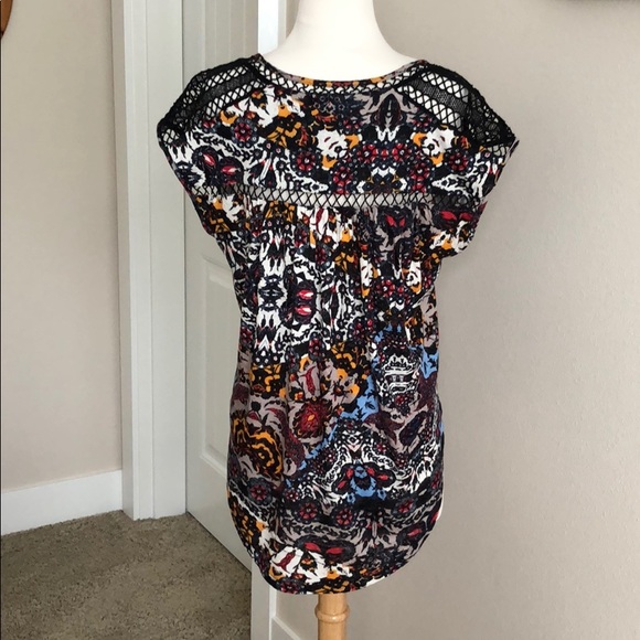 Lucky Brand tunic capped sleeve top boho print sm - Picture 3 of 5